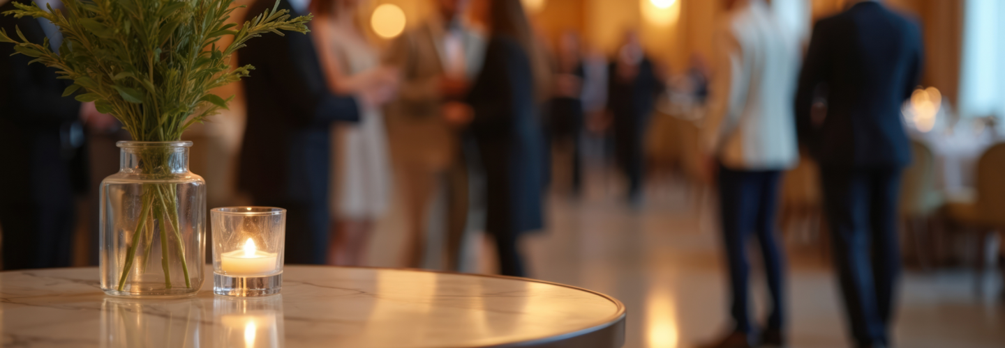A candlelit table at a PRSNTS event